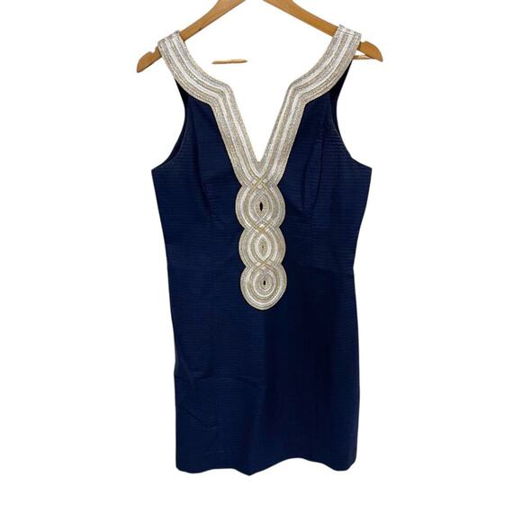 Lilly Pulitzer Valli Shift Dress Women's 6 Mini Metallic Sleeveless Navy Blue - Picture 2 of 10
